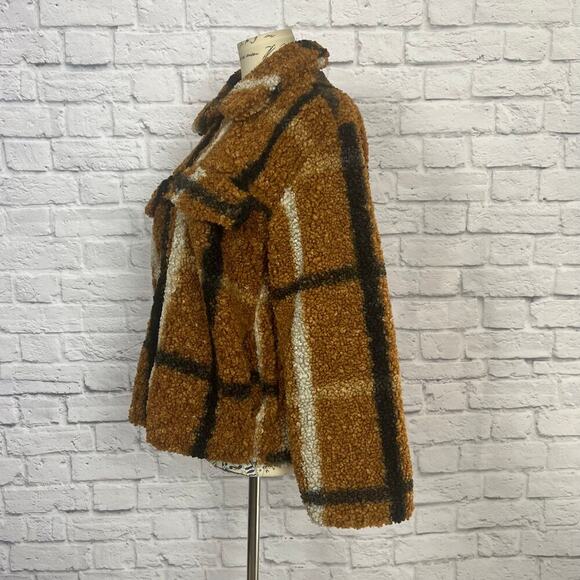 Stoosh Plaid Teddy Zip Up Coat - Size Medium - Picture 3 of 6